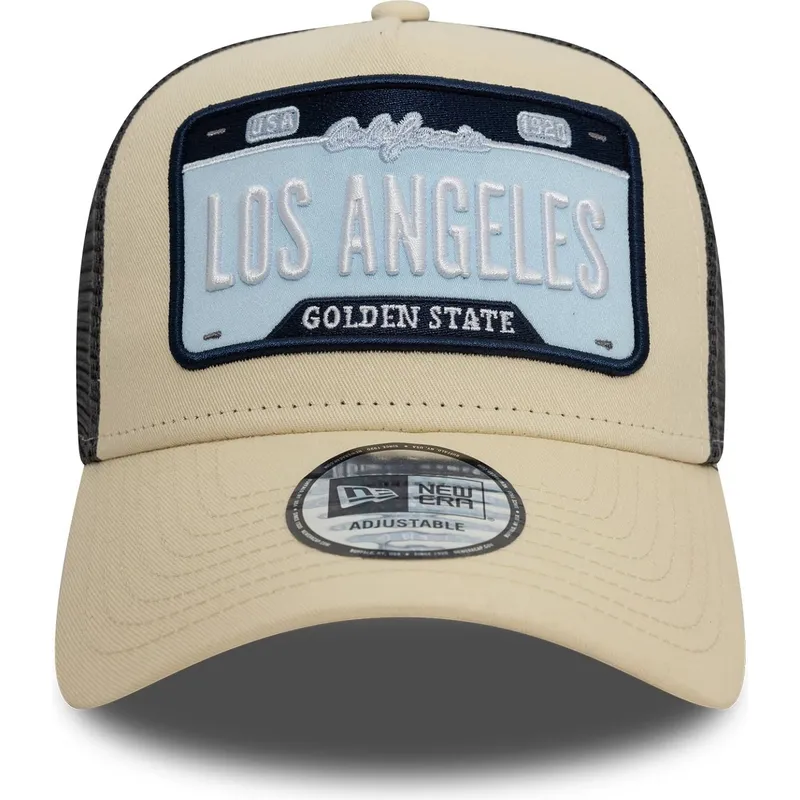 cepice-zaoblena-bezova-snapback-a-frame-license-plate-los-angeles-ciudades-y-playas-new-era