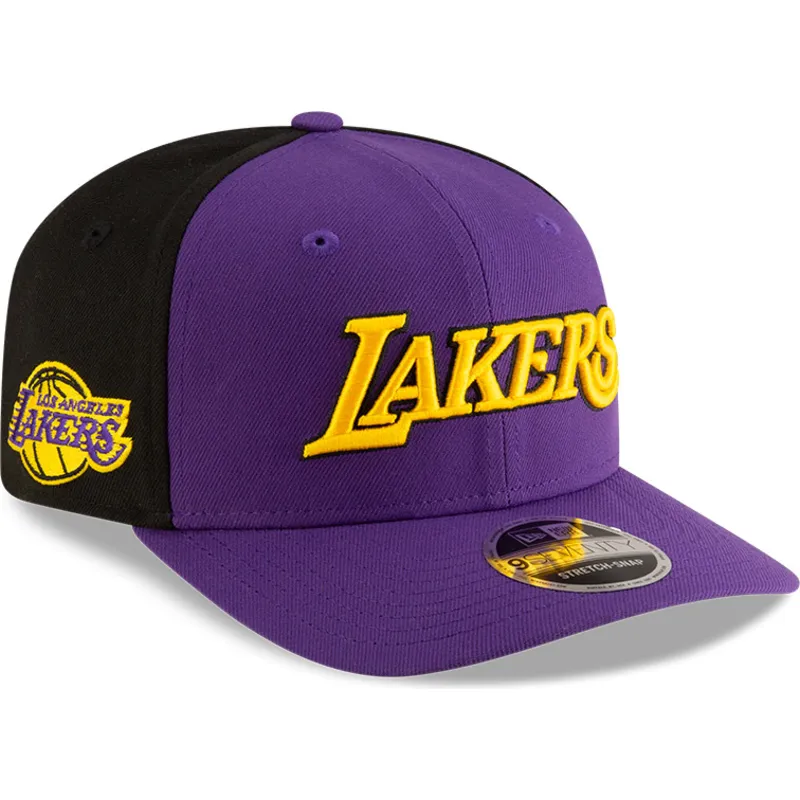 violette-und-schwarze-gebogene-kappe-snapback-9seventy-statement-stretch-snap-der-los-angeles-lakers-nba-von-new-era