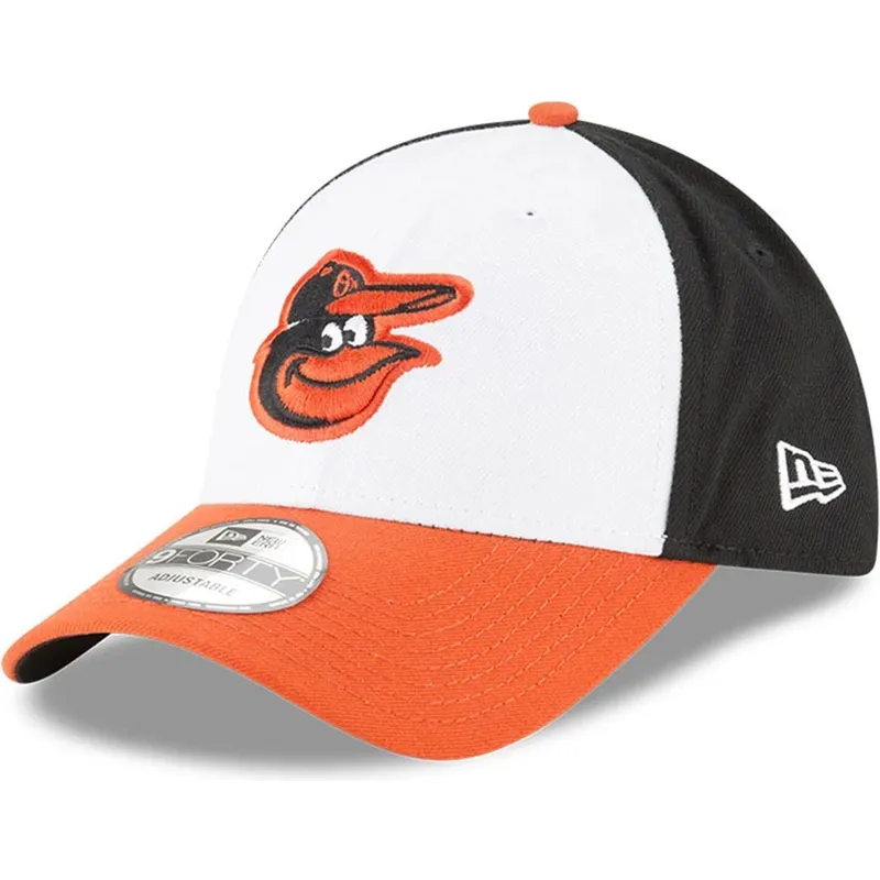 weisse-schwarze-und-orangefarbene-verstellbare-curved-cap-9forty-the-league-der-baltimore-orioles-mlb-von-new-era