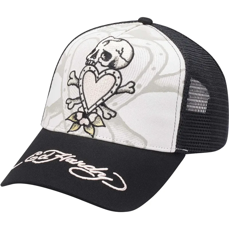trucker-cap-schwarz-und-weiss-death-before-von-ed-hardy