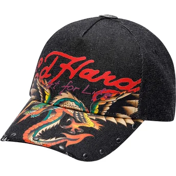 Čepice zaoblená černá nastavitelný Art For Life Acid Wash Ed Hardy