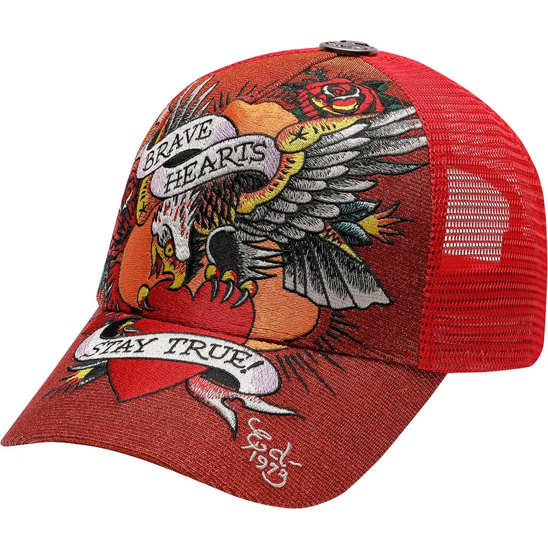 cepice-zaoblena-cervena-snapback-brave-hearts-ed-hardy
