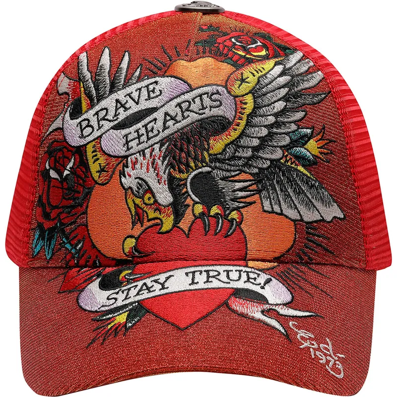 cepice-zaoblena-cervena-snapback-brave-hearts-ed-hardy