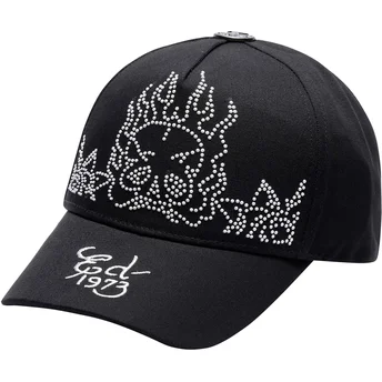 Čepice zaoblená černá nastavitelný pásek Flaming Skull Ed Hardy