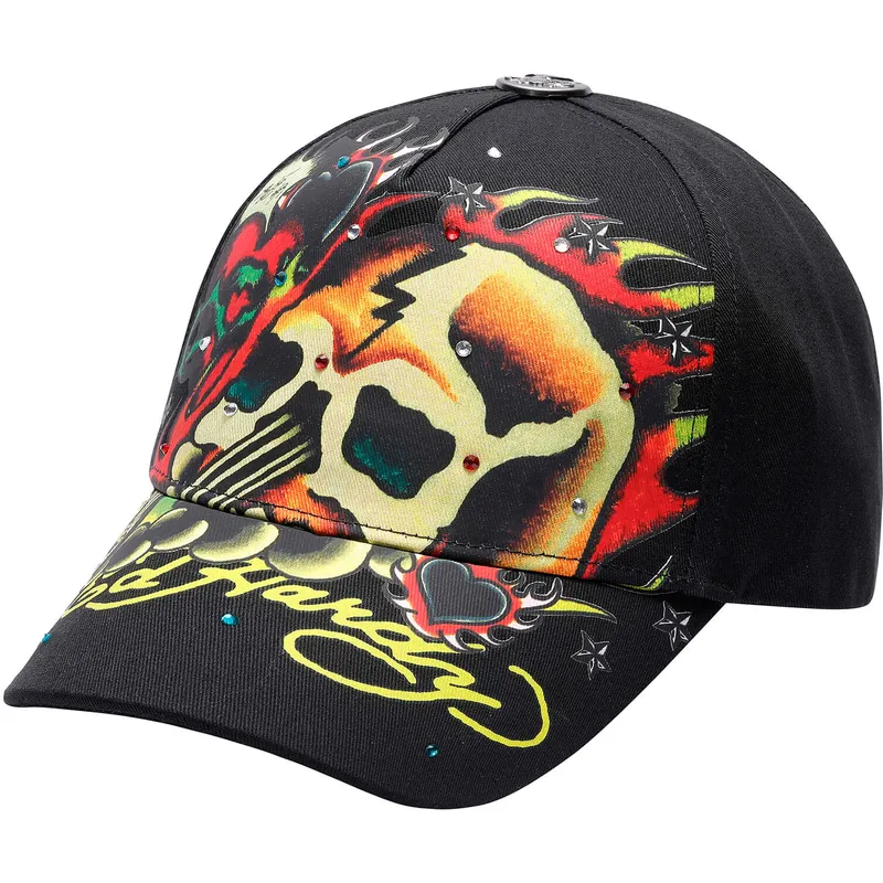 svart-justerbar-kurvad-keps-skull-chopper-fran-ed-hardy
