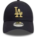 verstellbare-dunkelblaue-curved-cap-mit-goldenem-logo-9forty-metallic-los-angeles-dodgers-mlb-von-new-era