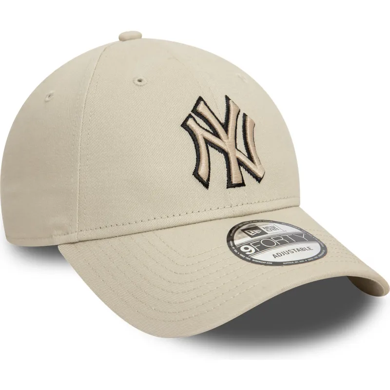 bojd-beige-justerbar-keps-med-svart-logotyp-9forty-team-outline-fran-new-york-yankees-mlb-av-new-era