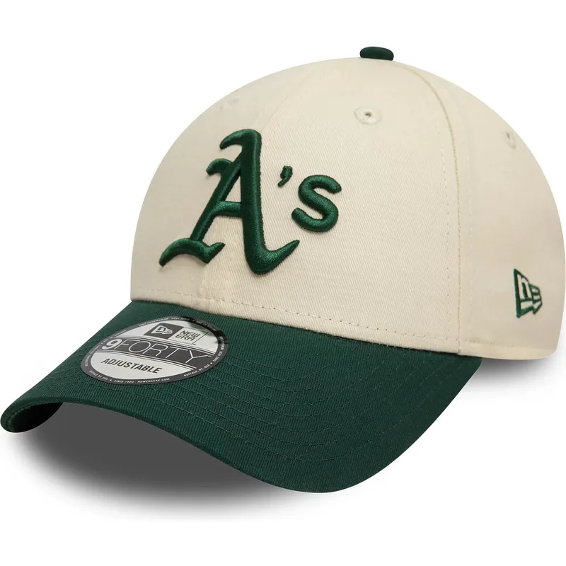 beige-und-grune-verstellbare-curved-cap-9forty-colour-block-der-oakland-athletics-mlb-von-new-era
