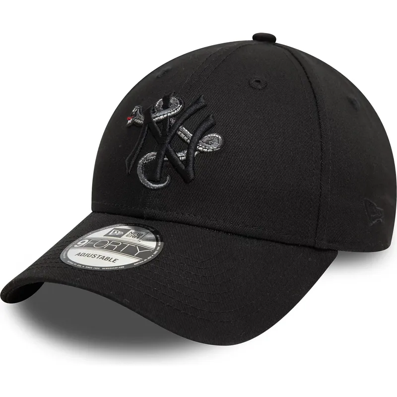 schwarze-verstellbare-curved-cap-mit-schwarzem-logo-9forty-icon-der-new-york-yankees-mlb-snake-von-new-era