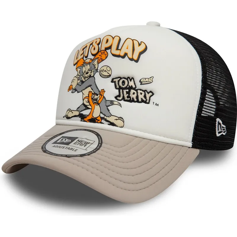 weisse-beige-und-schwarze-9forty-a-frame-trucker-kappe-tom-und-jerry-looney-tunes-von-new-era