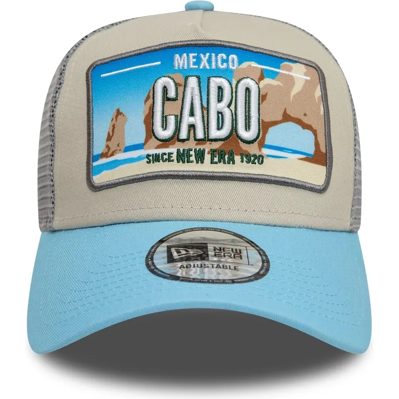 beige-und-blaue-trucker-kappe-9forty-a-frame-license-plate-cabo-stadte-und-strande-von-new-era