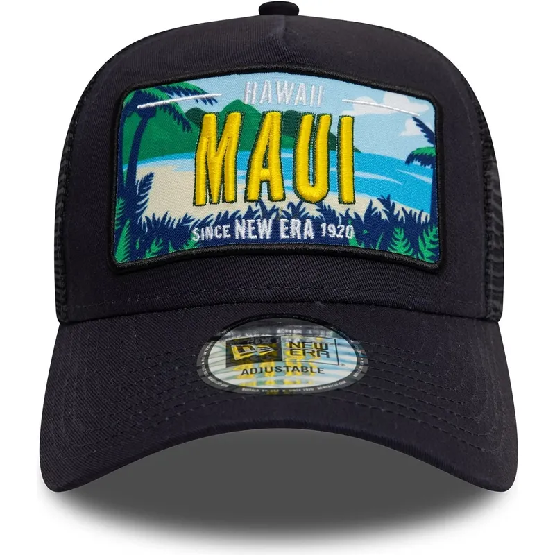 marineblaue-trucker-kappe-9forty-a-frame-license-plate-maui-stadte-und-strande-von-new-era