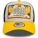 9forty-a-frame-trucker-kappe-in-beige-und-gelb-license-plate-von-dubai-stadte-und-strande-von-new-era