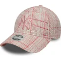 verstellbare-rosa-damenkappe-mit-gebogenem-schirm-und-rosa-logo-9forty-tweed-der-new-york-yankees-mlb-von-new-era