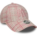 gebogene-rosa-verstellbare-damenkappe-mit-rosa-logo-9forty-tweed-von-new-york-yankees-mlb-von-new-era
