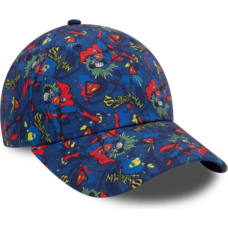 marineblaue-gebogene-kappe-fur-kinder-9forty-all-over-print-von-superman-dc-comics-von-new-era