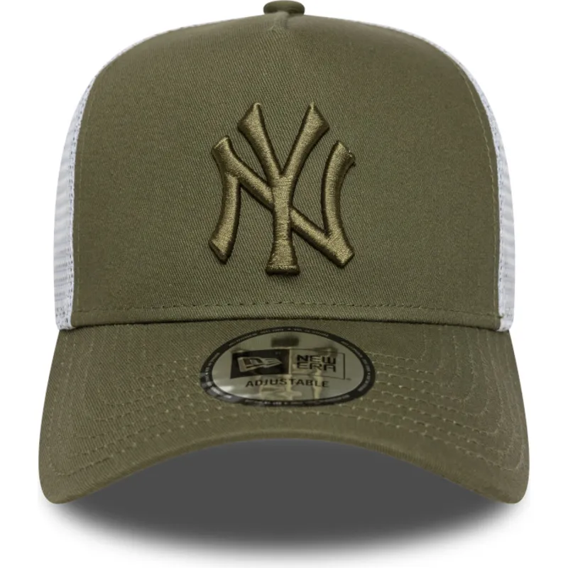 grune-und-weisse-trucker-cap-mit-grunem-logo-a-frame-league-essential-von-new-york-yankees-mlb-von-new-era