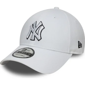 Cap zaoblená white adjustable strap 9FORTY Outline New York Yankees MLB New Era