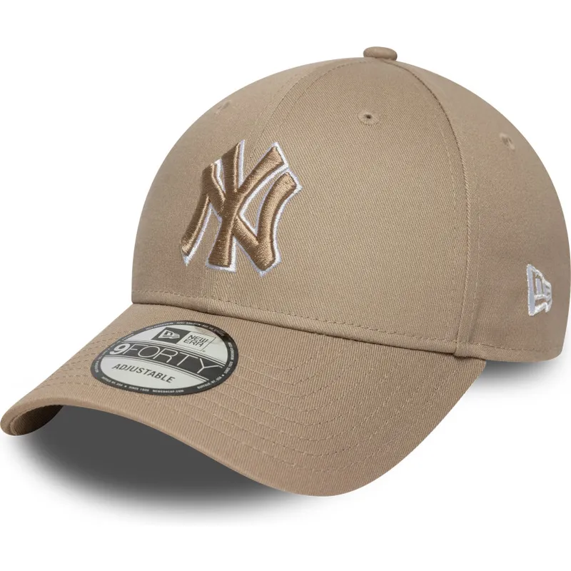 hellbraune-verstellbare-curved-cap-mit-braunem-logo-9forty-outline-der-new-york-yankees-mlb-von-new-era