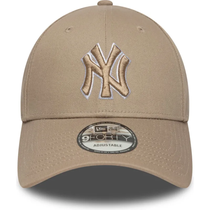 hellbraune-verstellbare-curved-cap-mit-braunem-logo-9forty-outline-der-new-york-yankees-mlb-von-new-era