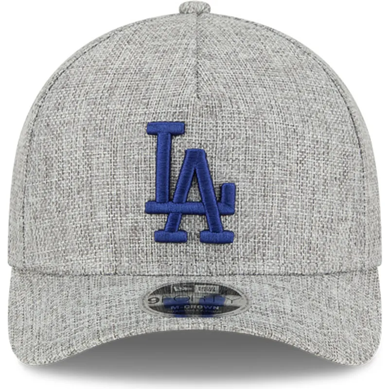 graue-gebogene-snapback-kappe-mit-blauem-logo-9forty-m-crown-a-frame-cotton-weave-der-los-angeles-dodgers-mlb-von-new-era