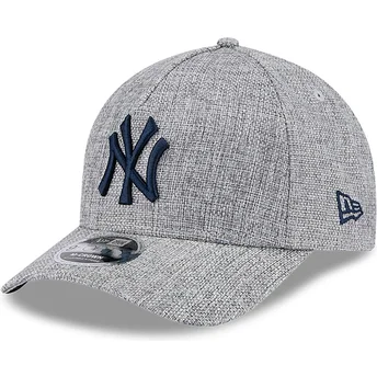 New Era Curved Brim Navy Blue Logo 9FORTY M-Crown A Frame Cotton Weave New York Yankees MLB Grey Snapback Cap