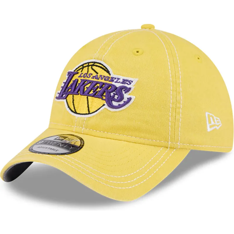 gelbe-gebogene-verstellbare-kappe-9twenty-washed-contrast-der-los-angeles-lakers-nba-von-new-era