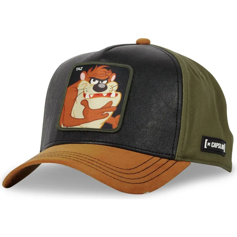 schwarze-grune-und-braune-gebogene-snapback-kappe-tasmanischer-teufel-loo10-taz-looney-tunes-von-capslab