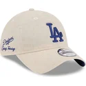 new-era-curved-brim-blue-logo-9twenty-linen-spring-training-fan-pack-2025-los-angeles-dodgers-mlb-beige-adjustable-cap