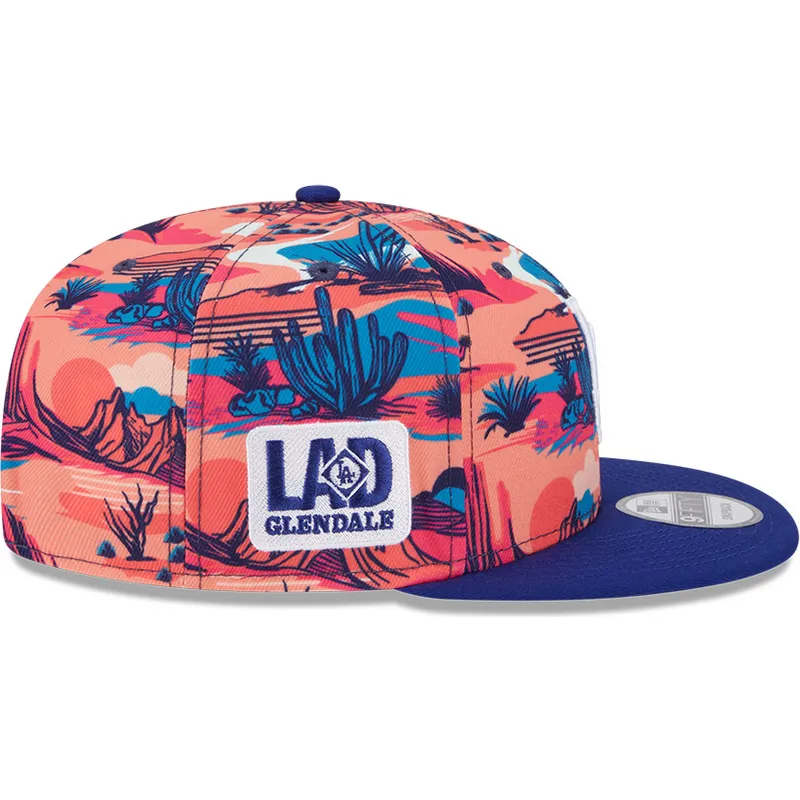 mehrfarbige-flache-snapback-kappe-9fifty-printed-spring-training-fan-pack-2025-der-los-angeles-dodgers-mlb-von-new-era