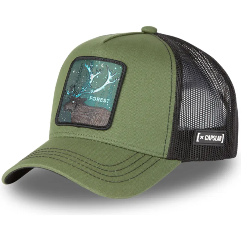 trucker-cap-grun-und-schwarz-hirsch-forest-for2-beasts-von-capslab