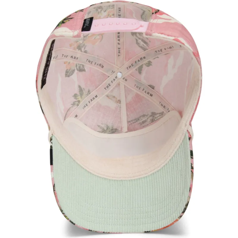rosafarbene-gebogene-snapback-kappe-flamingo-schwimmring-floater-randy-souse-git-salty-rim-the-farm-von-goorin-bros