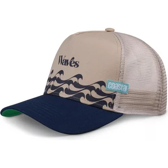 Coastal Bauhaus Waves HFT Beige and Navy Blue Trucker Hat