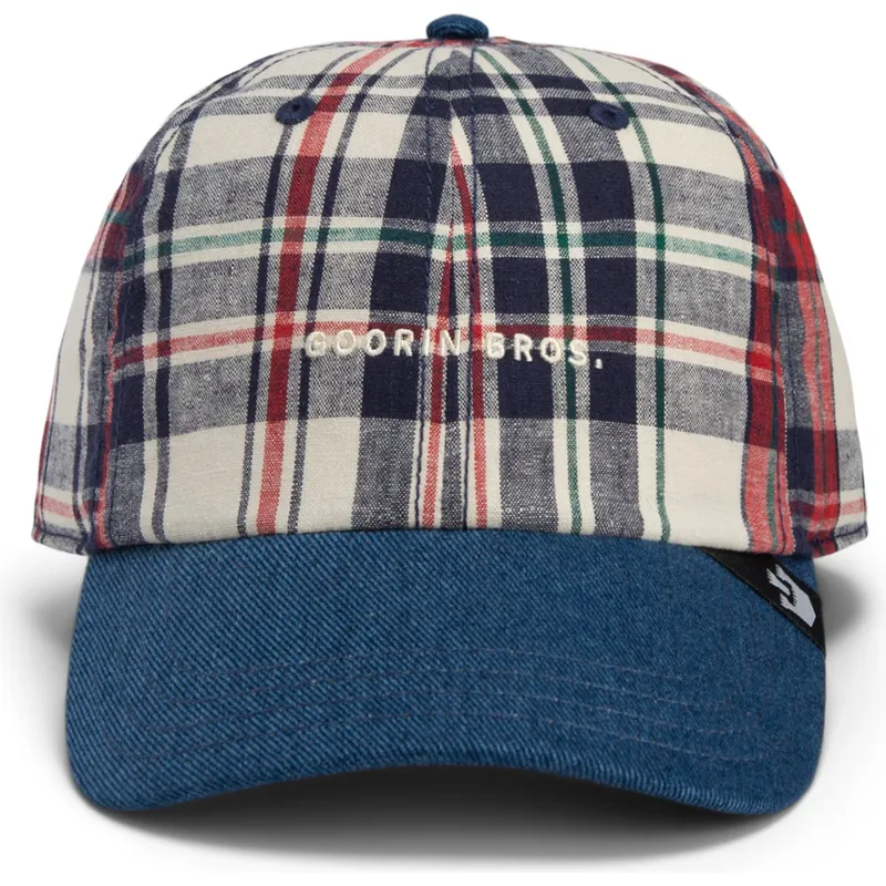 cepice-zaoblena-namornicka-modra-snapback-goorin-bros-curved-brim-raised-in-a-barn-papa-cap-madras-the-farm-navy-blue-and-red-ca