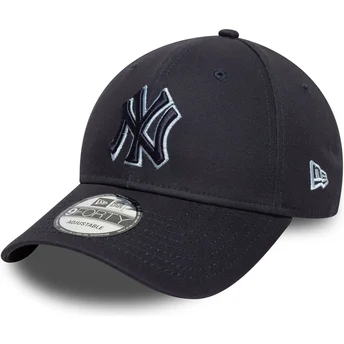 Marineblaue, verstellbare 9FORTY Team Outline Kappe mit gebogenem Schirm und marineblauem Logo der New York Yankees MLB von New 