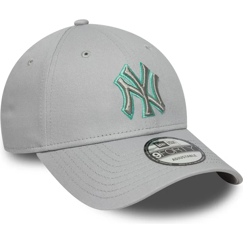 graue-verstellbare-curved-cap-mit-grauem-logo-9forty-team-outline-der-new-york-yankees-mlb-von-new-era