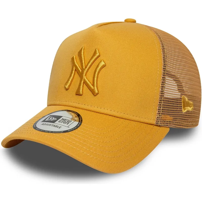 gelbe-trucker-cap-mit-gelbem-logo-a-frame-league-essential-der-new-york-yankees-mlb-von-new-era