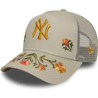 Beige Trucker Cap A Frame Floral Icon der New York Yankees MLB von New Era