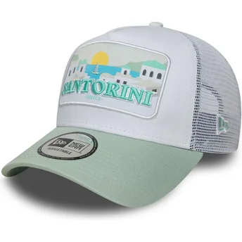 New Era Santorini Greece A Frame Summer weiße und grüne Trucker-Kappe