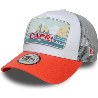 Gorra trucker vit och orange Capri Italy A Frame Summer från New Era