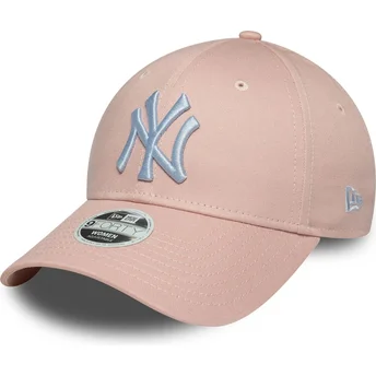 Verstellbare rosa Damen-Cap mit gebogenem Schirm und weißem Logo 9FORTY League Essential der New York Yankees MLB von New Era