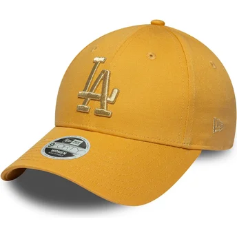 Verstellbare gelbe Damen-Cap mit gebogenem Schirm 9FORTY Metallic Logo der Los Angeles Dodgers MLB von New Era