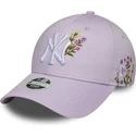 new-era-new-york-yankees-mlb-9forty-floral-icon-verstellbare-violette-damenkappe-mit-gebogenem-schirm