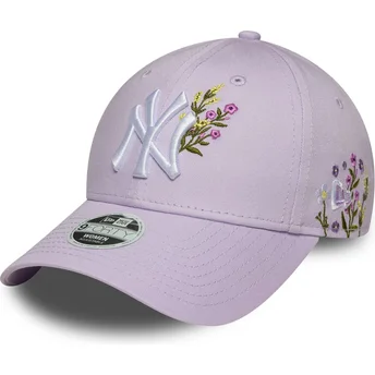 New Era New York Yankees MLB 9FORTY Floral Icon verstellbare violette Damenkappe mit gebogenem Schirm