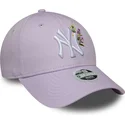 new-era-new-york-yankees-mlb-9forty-floral-icon-verstellbare-violette-damenkappe-mit-gebogenem-schirm