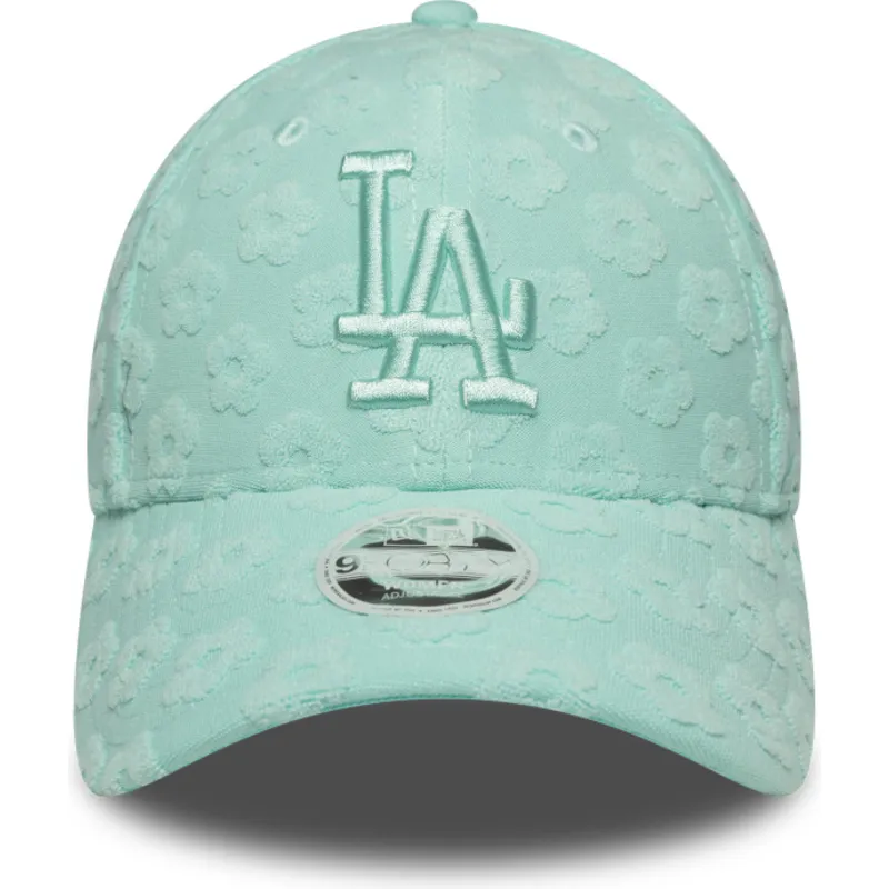 grune-gebogene-verstellbare-damenkappe-9forty-floral-towelling-der-los-angeles-dodgers-mlb-von-new-era