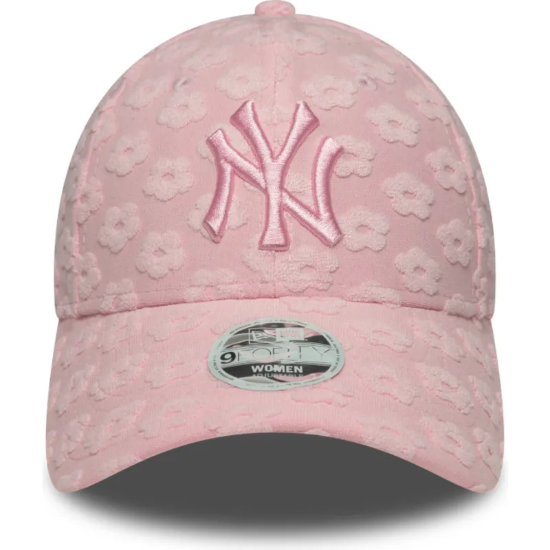 gebogene-rosa-verstellbare-damenkappe-9forty-floral-towelling-der-new-york-yankees-mlb-von-new-era