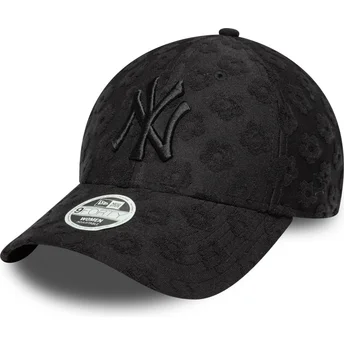 New Era New York Yankees MLB 9FORTY Floral Towelling Verstellbare Damen Kappe mit gebogenem Schirm in Schwarz