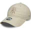 beige-verstellbare-damenkappe-mit-gebogenem-schirm-und-beigem-logo-9twenty-linen-der-new-york-yankees-mlb-von-new-era