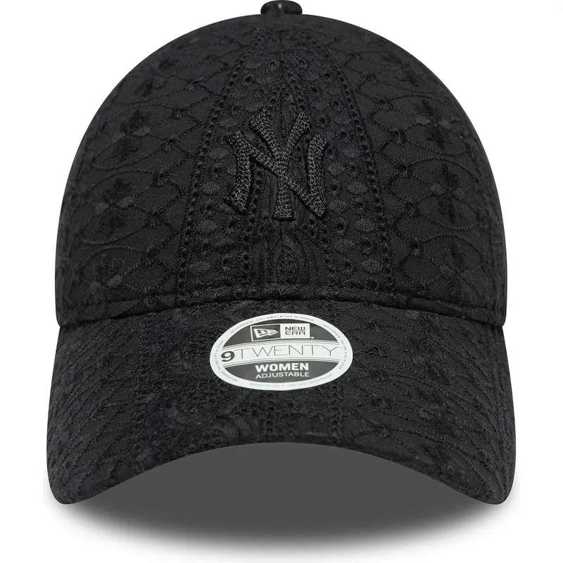 schwarze-verstellbare-curved-cap-fur-damen-mit-schwarzem-logo-9twenty-broderie-der-new-york-yankees-mlb-von-new-era
